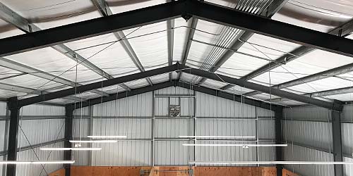 Ceiling lighting fixtures in a warehouse