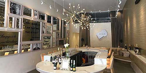 Modern lighting design inside SIGH champagne bar