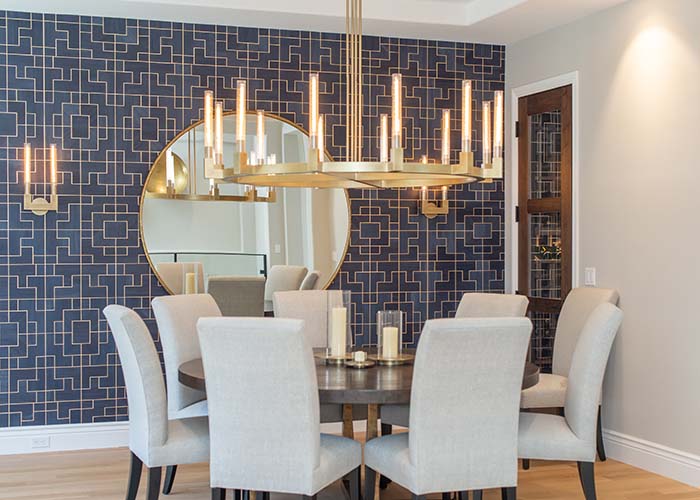 luxurious dining room with modern lighting fixtures